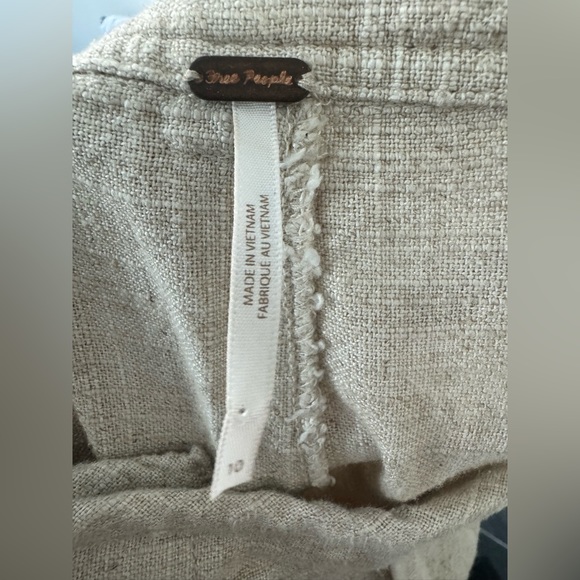 Free People Tan Linen Trousers Women Size 10 High Waist Pleated Cream - Picture 3 of 4